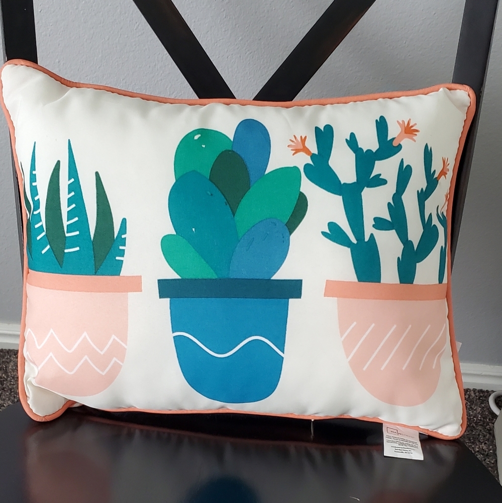 New Outdoor Indoor Pillow Teal coral Cactus Garden